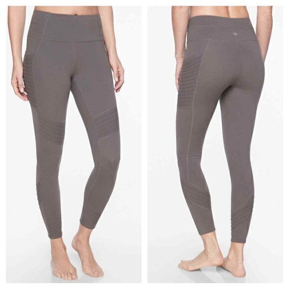 Athleta Stash Pocket Moto Tight in Powervita Leggings Mid Rise Flagstone Grey S - Picture 1 of 16